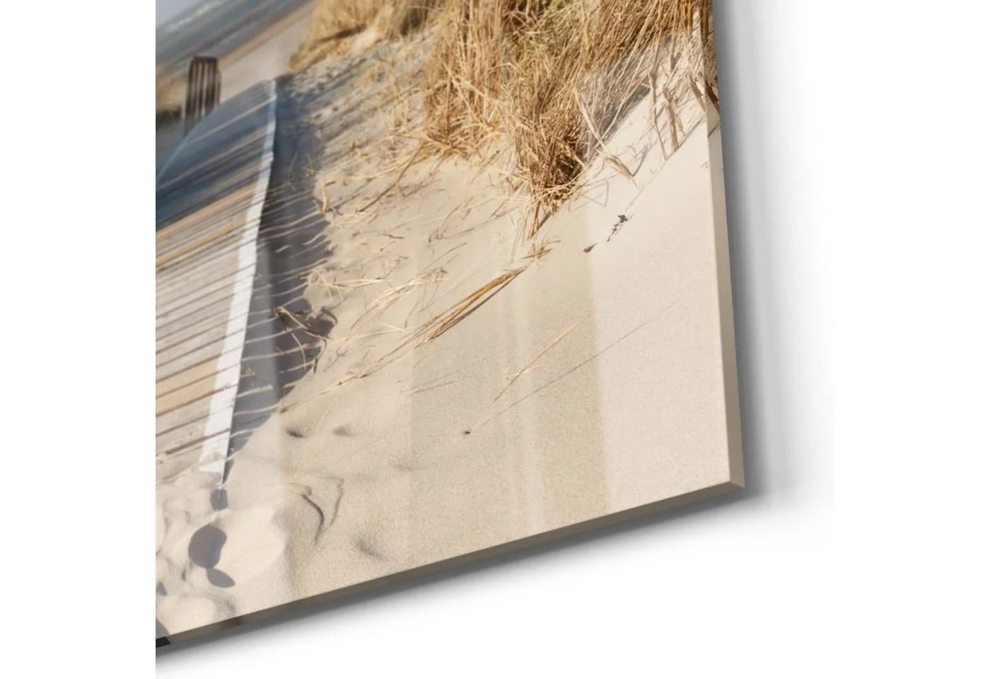 DEQORI Glasbild Strandaufgang am Meer Beige Blau Modern - Bild 5