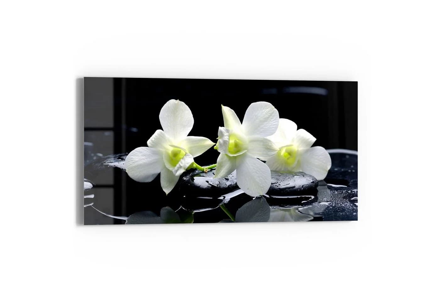 DEQORI Glasbild 'Orchidee mit Zen-Steinen' Schwarz/Weiß Modern - Bild 2