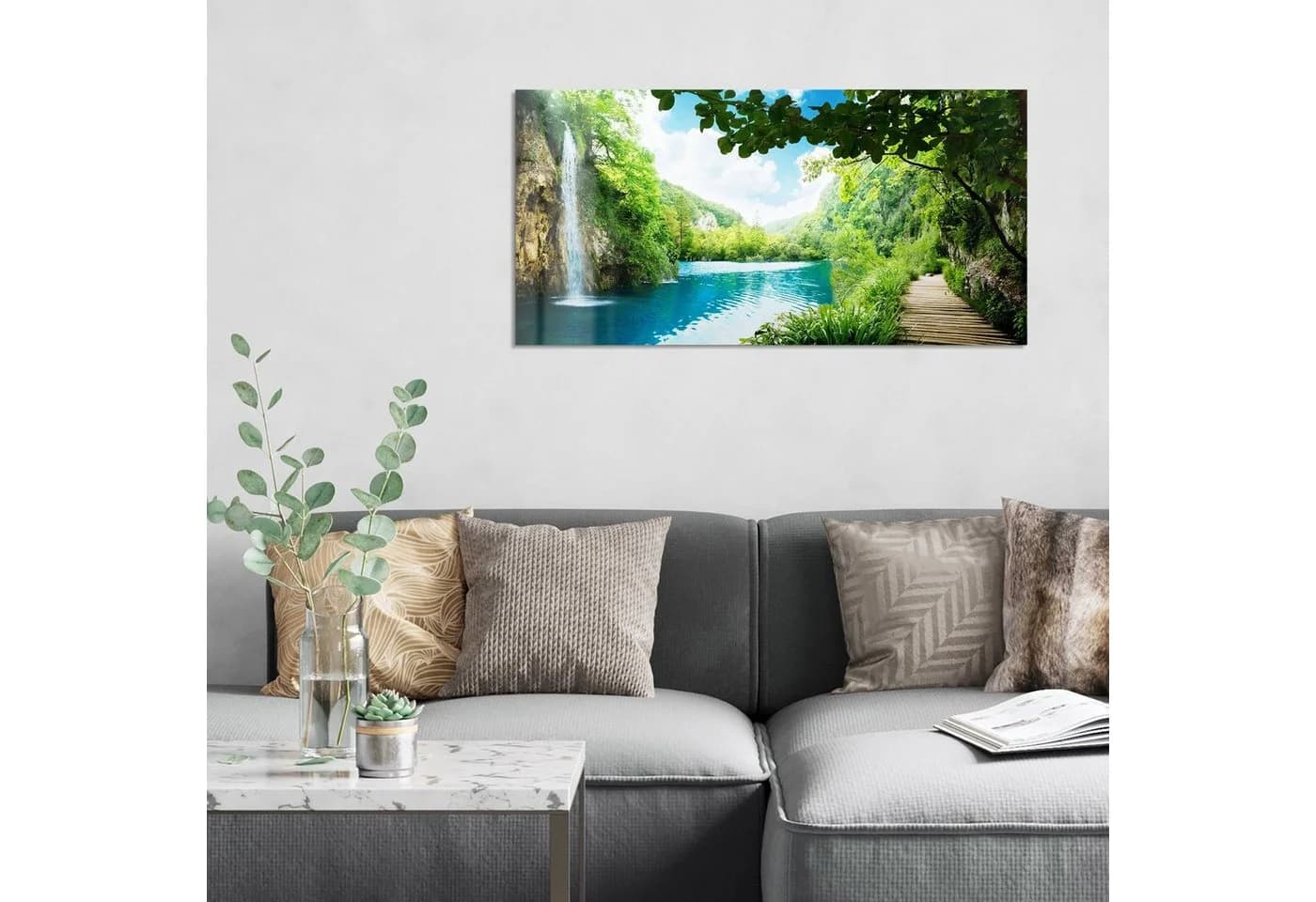 DEQORI Glasbild Wasserfall im grünen Wald Modern - Bild 3