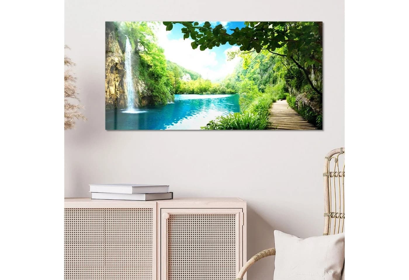 DEQORI Glasbild Wasserfall im grünen Wald Modern - Bild 4
