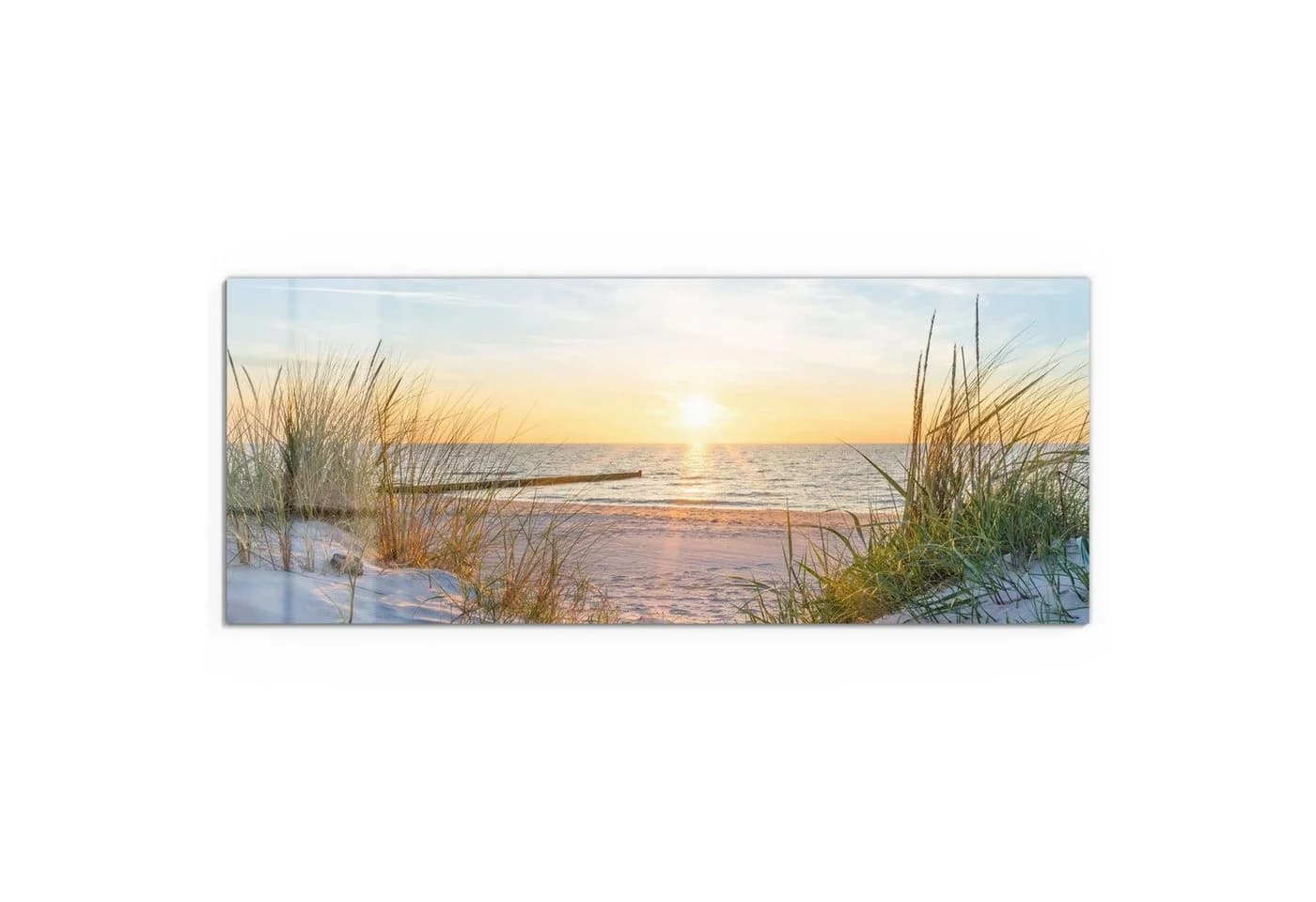 DEQORI Glasbild Abendsonne an der Ostsee Modern Beige Blau Gelb