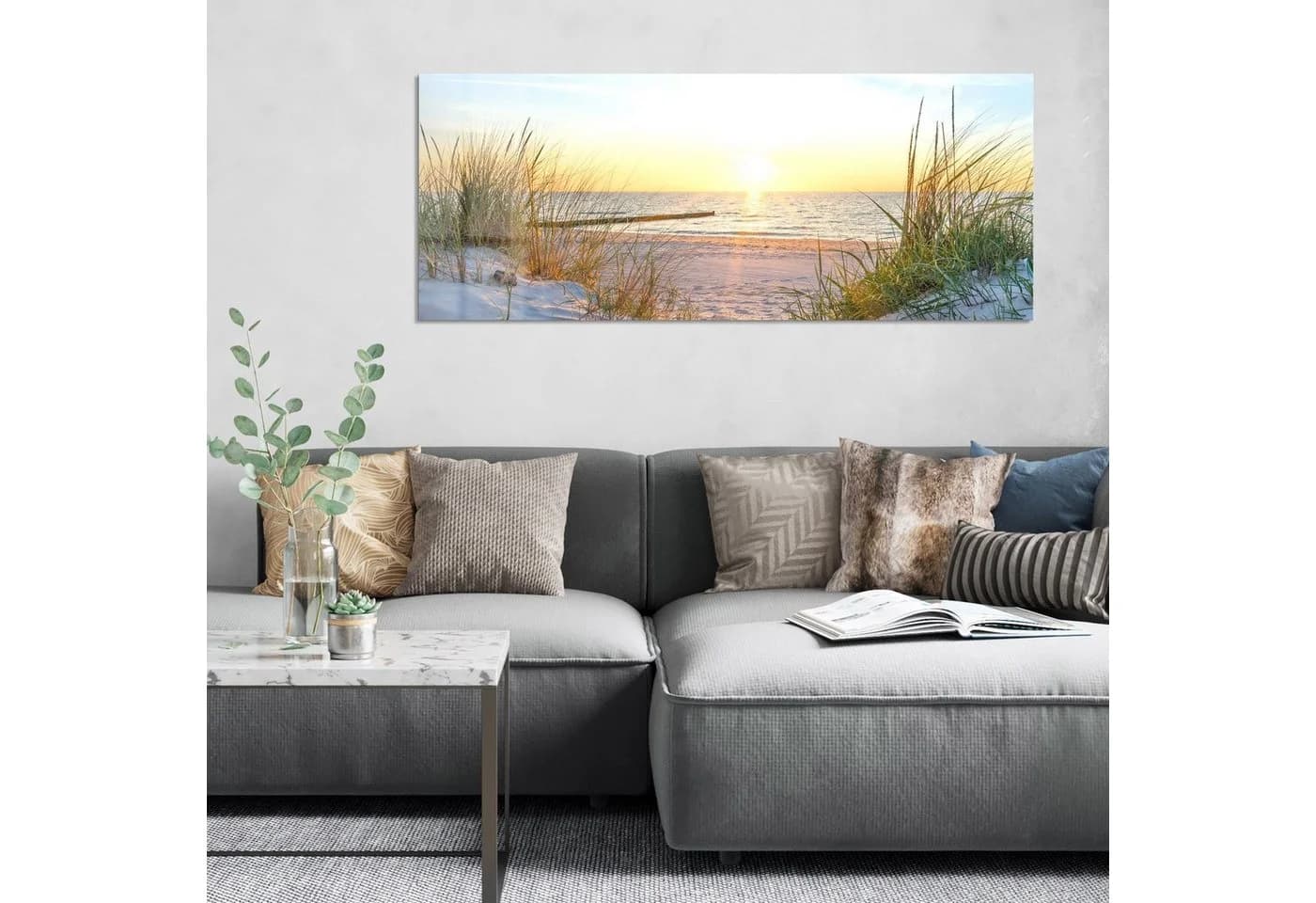 DEQORI Glasbild Abendsonne an der Ostsee Modern Beige Blau Gelb - Bild 3