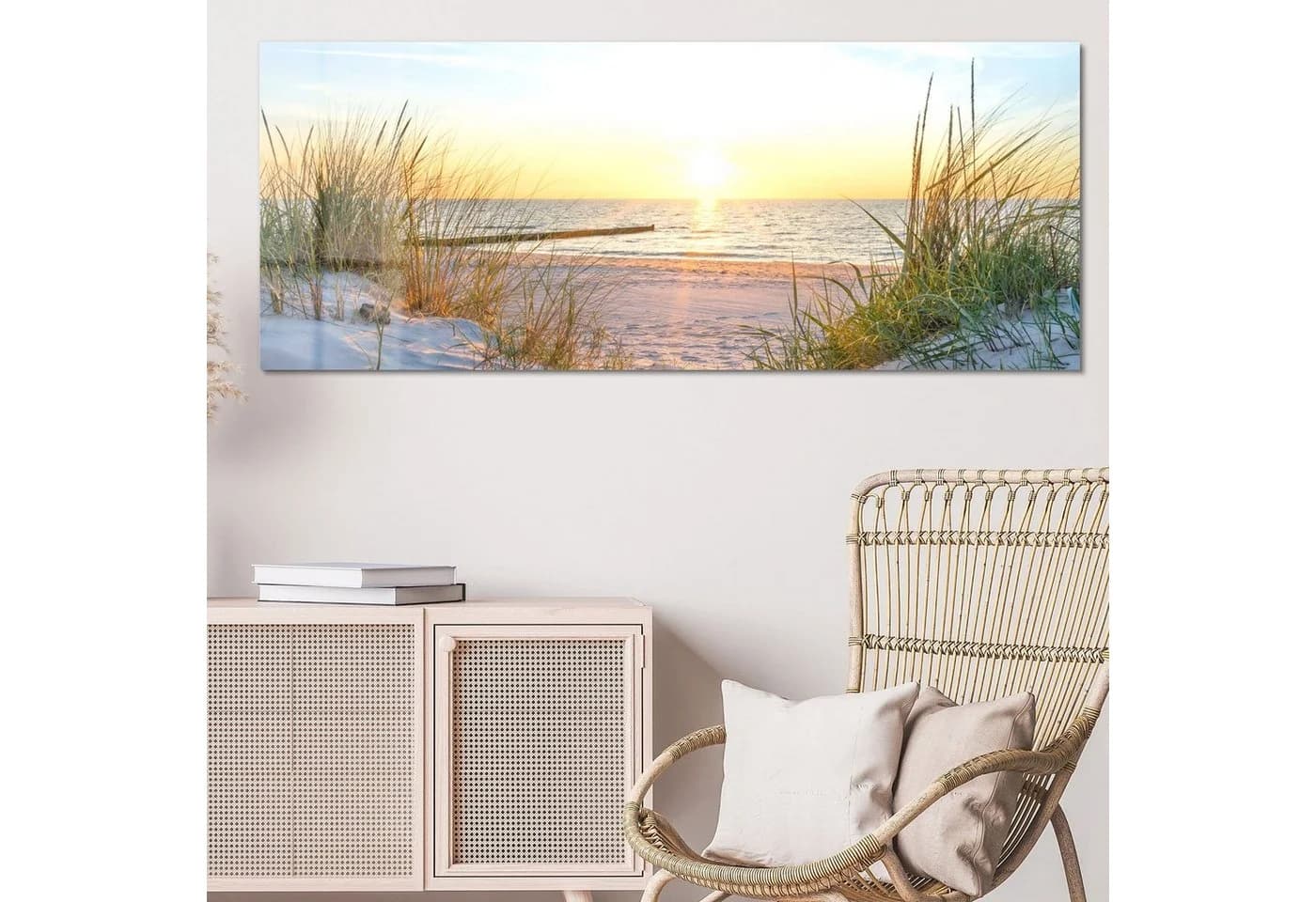 DEQORI Glasbild Abendsonne an der Ostsee Modern Beige Blau Gelb - Bild 4