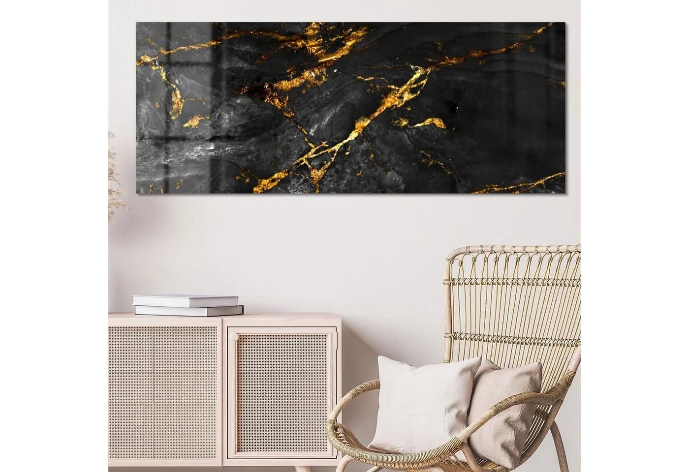DEQORI Glasbild 'Veredelter Naturstein' Schwarz Gold Modern - Bild 4