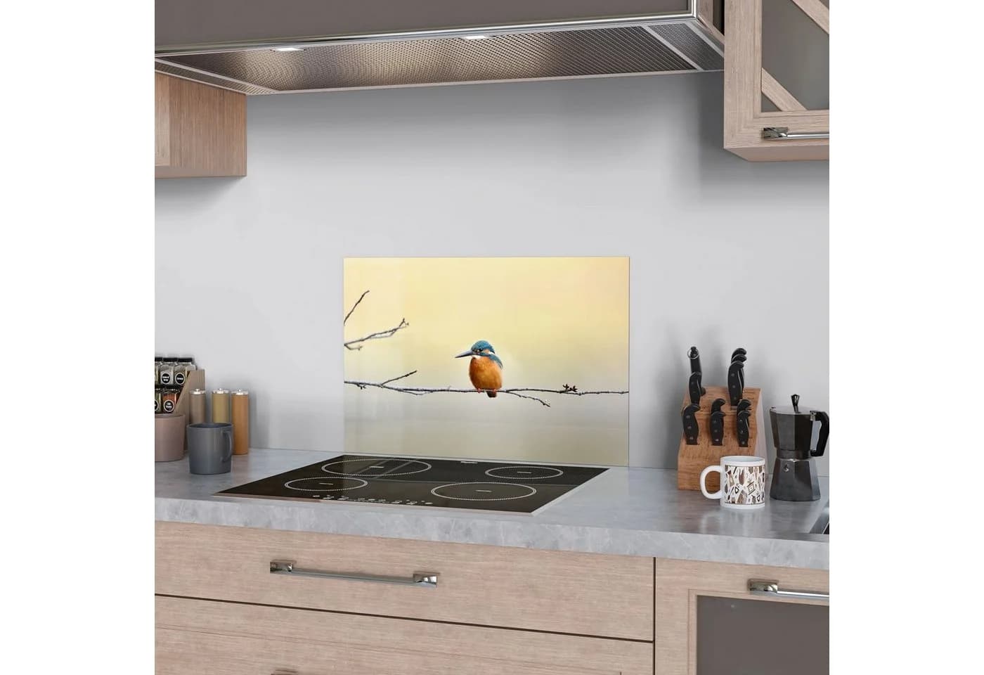 DEQORI Küchenrückwand Glas Königsfischer Beige 3D-Effekt
