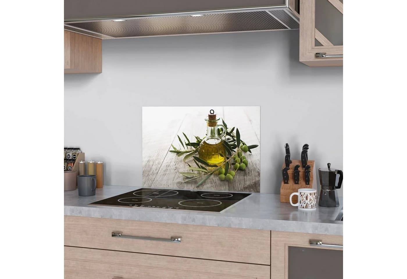 DEQORI Küchenrückwand Olivenöl mit Olivenzweig Glas Spritzschutz