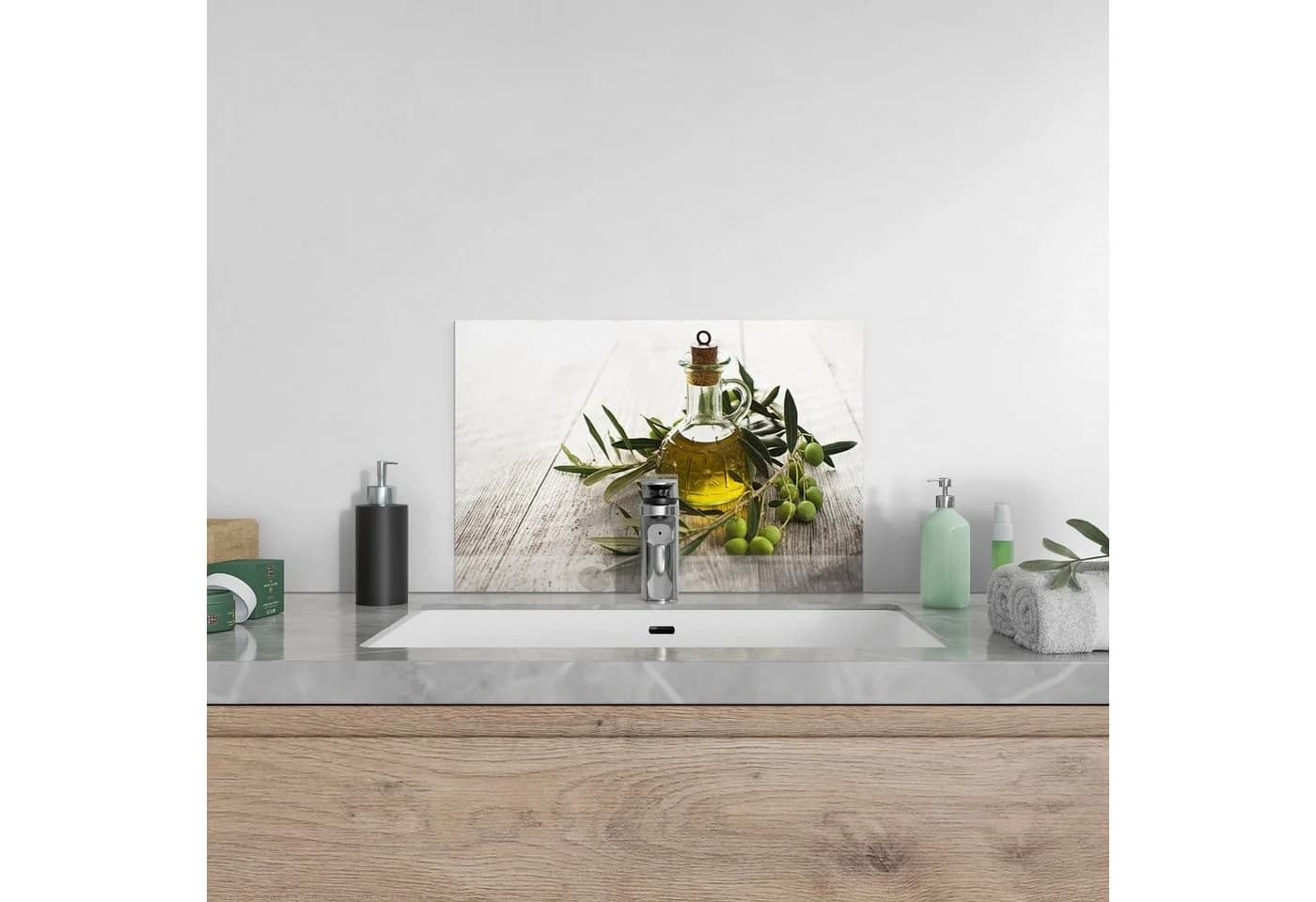 DEQORI Küchenrückwand Olivenöl mit Olivenzweig Glas Spritzschutz - Bild 4