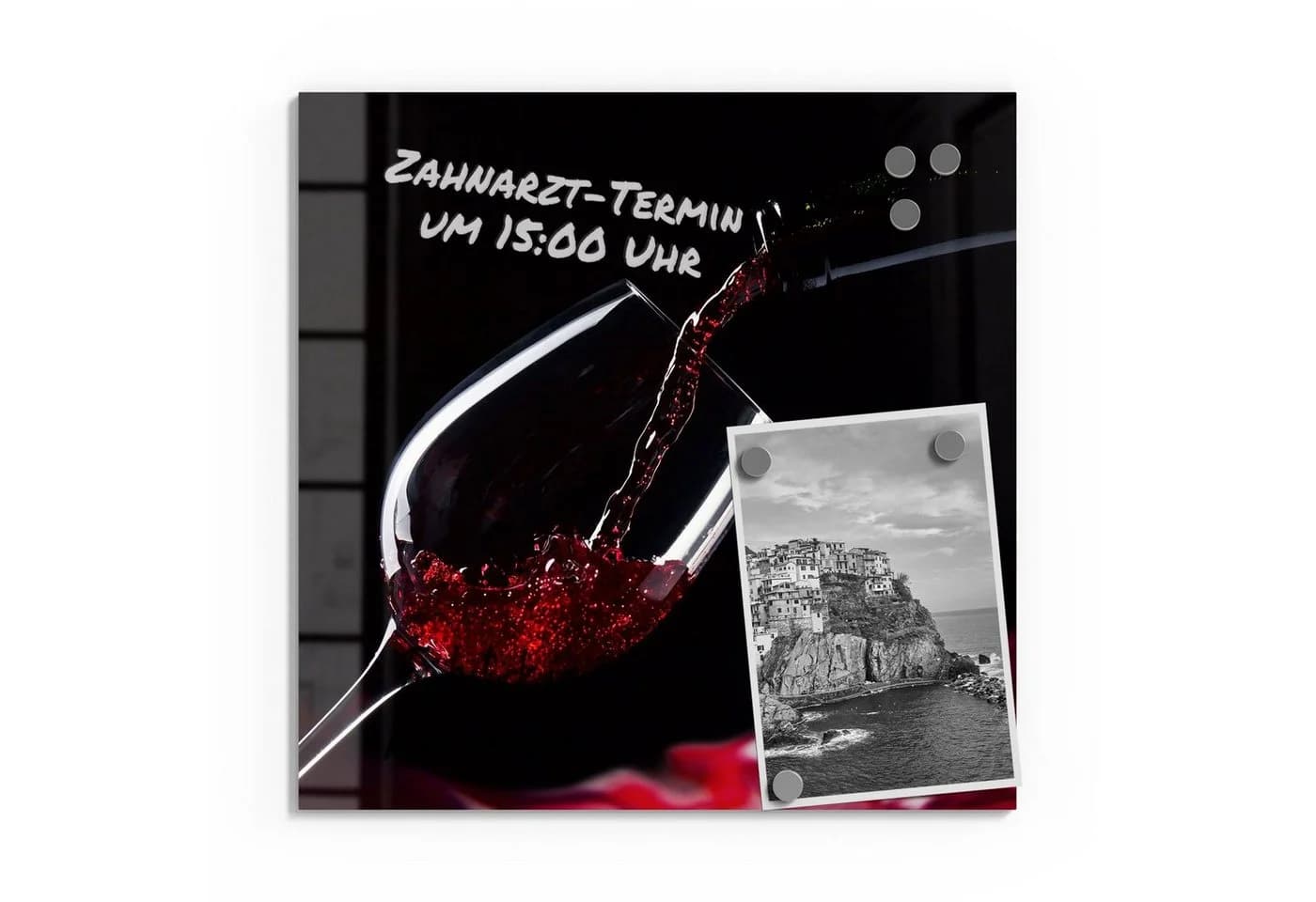 DEQORI Magnettafel Rotwein Motiv Glas Whiteboard beschreibbar