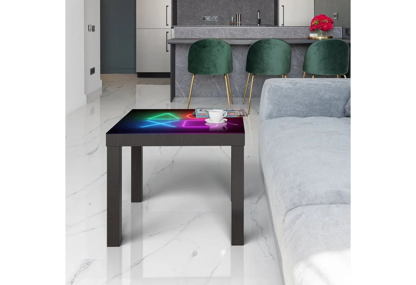 DEQORI Beistelltisch mit Glasplatte und Gaming-Motiv Schwarz - Bild 5