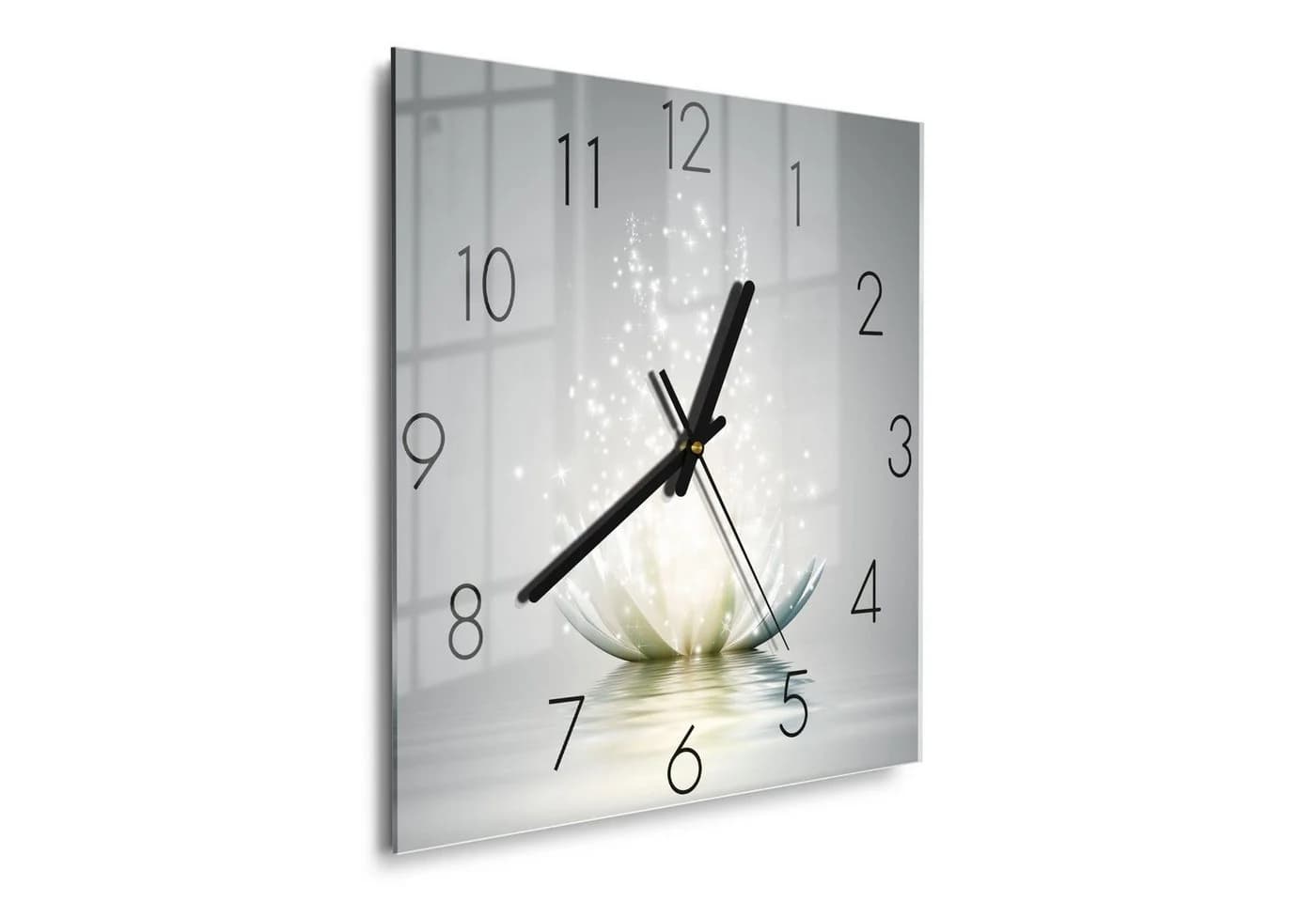 DEQORI Wanduhr 'Funkelnde Lotusblüte' Grau/Weiß Glas Modern