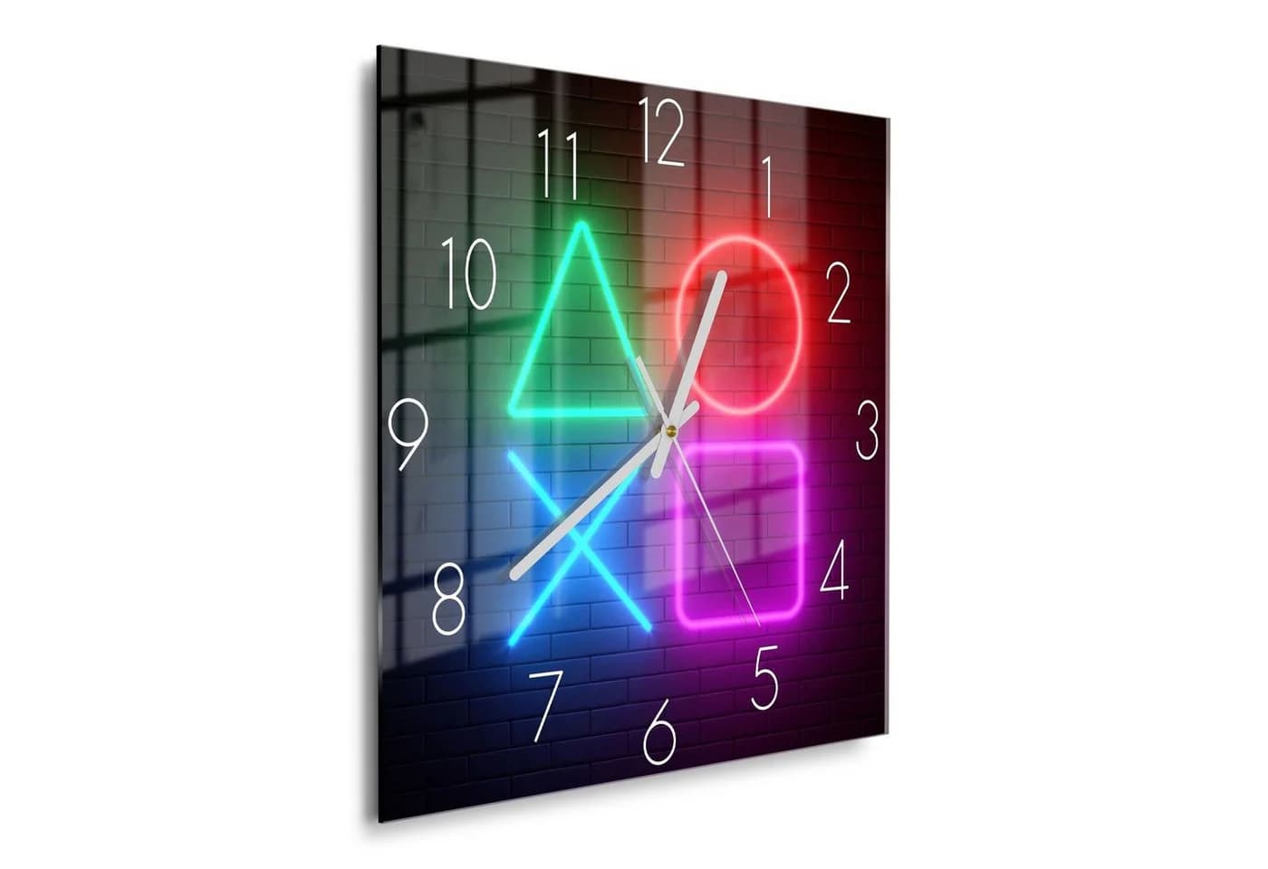 DEQORI Wanduhr 'Playstation Elemente' Schwarz Bunt Glas Modern