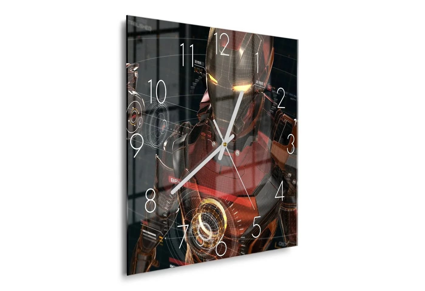 DEQORI Wanduhr Iron Man Anzug Rot Schwarz Glas Modern