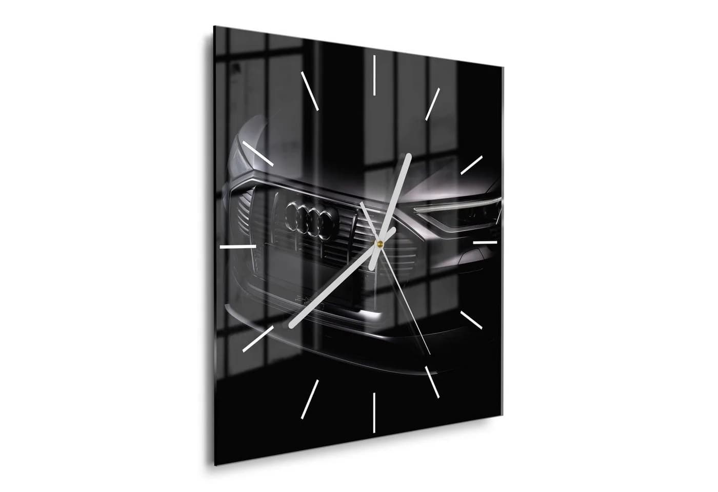 DEQORI Wanduhr Audi Frontalaufnahme Schwarz Silber Glas
