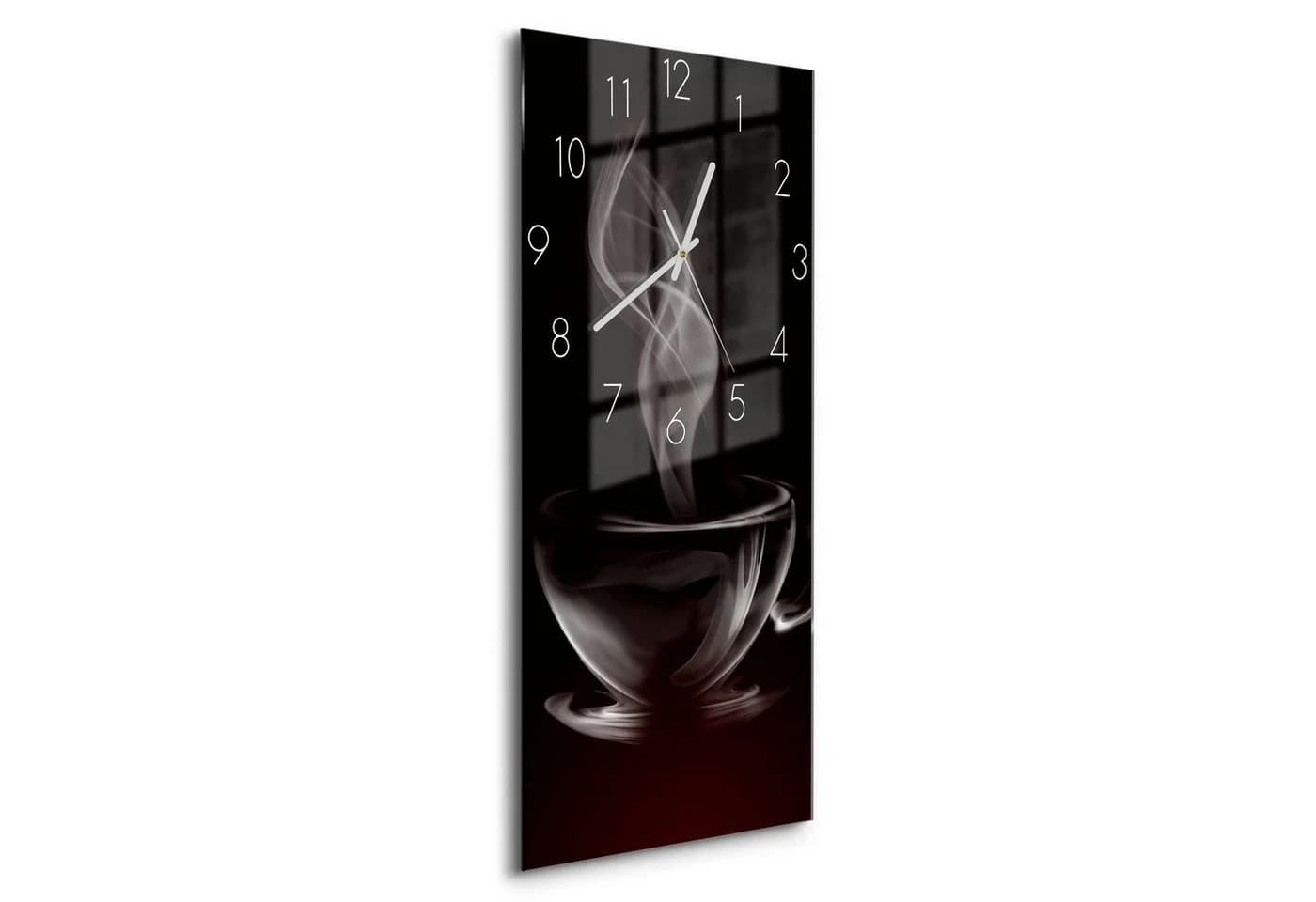 DEQORI Wanduhr Tasse aus Kaffeedampf Schwarz/Weiß Glas Modern
