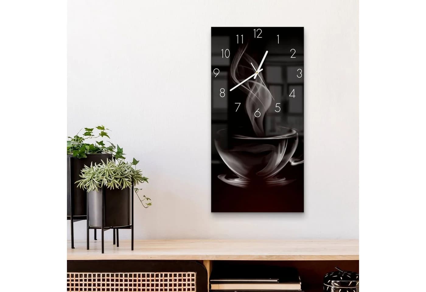 DEQORI Wanduhr Tasse aus Kaffeedampf Schwarz/Weiß Glas Modern - Bild 4