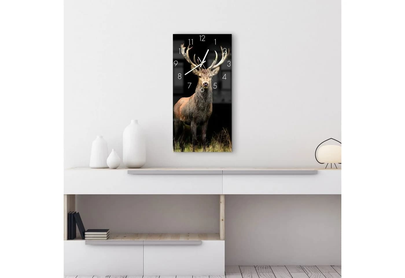 DEQORI Wanduhr Majestätischer Hirsch Glas Modern Schwarz Braun - Bild 3