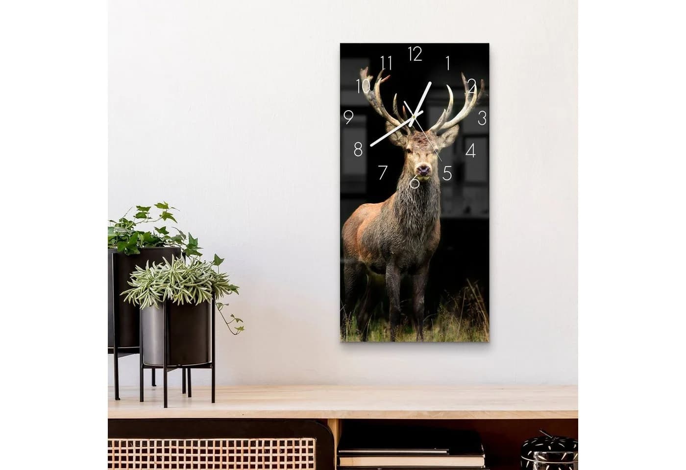 DEQORI Wanduhr Majestätischer Hirsch Glas Modern Schwarz Braun - Bild 4