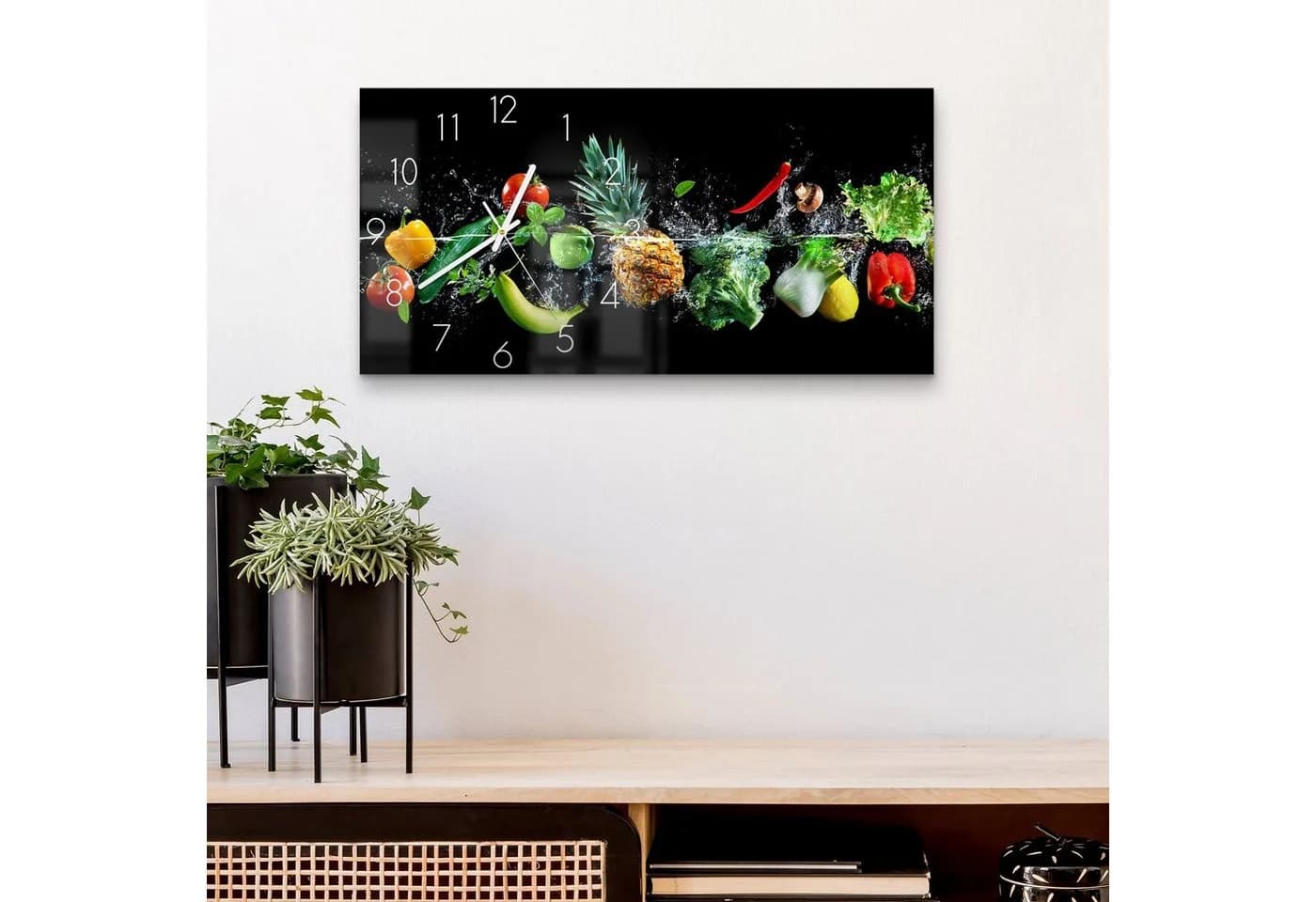 DEQORI Wanduhr Sauberes Obst und Gemüse Modern Glas Schwarz Bunt - Bild 4