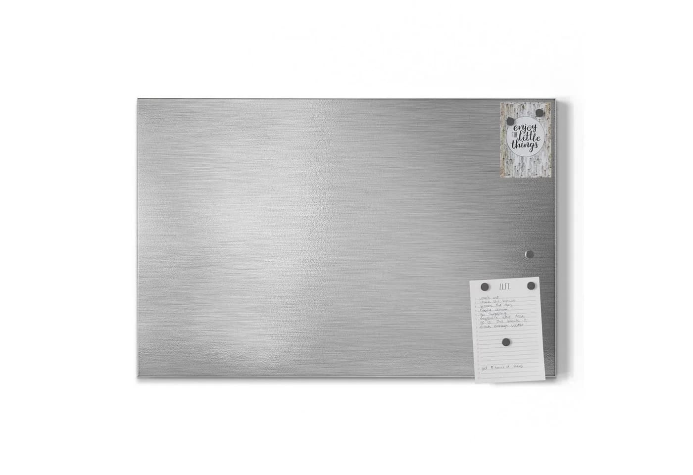 DEQORI Magnettafel Gebürsteter Stahl Metall Whiteboard Silber Grau