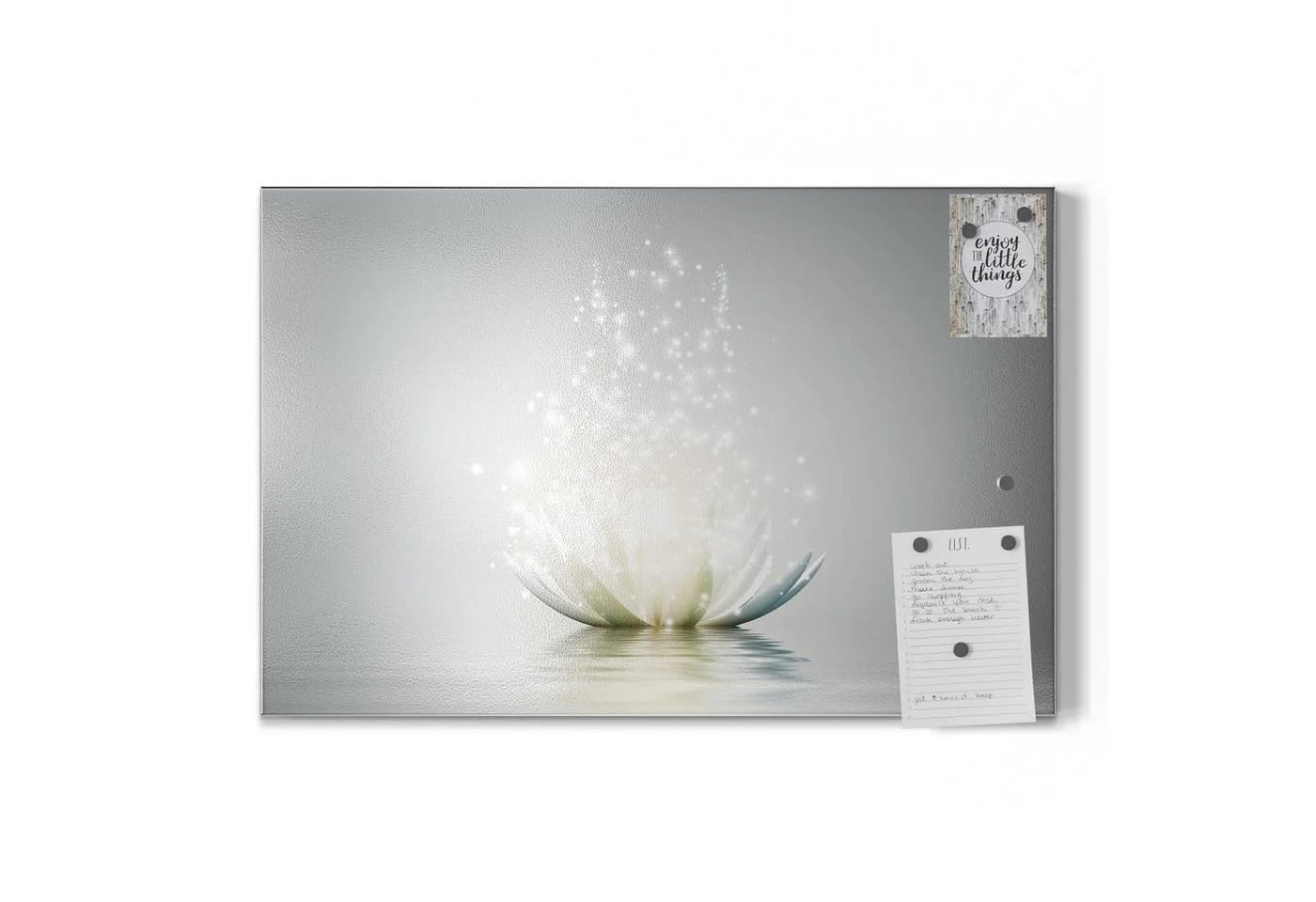 DEQORI Magnettafel 'Funkelnde Lotusblüte' Metall Whiteboard Grau/Weiß