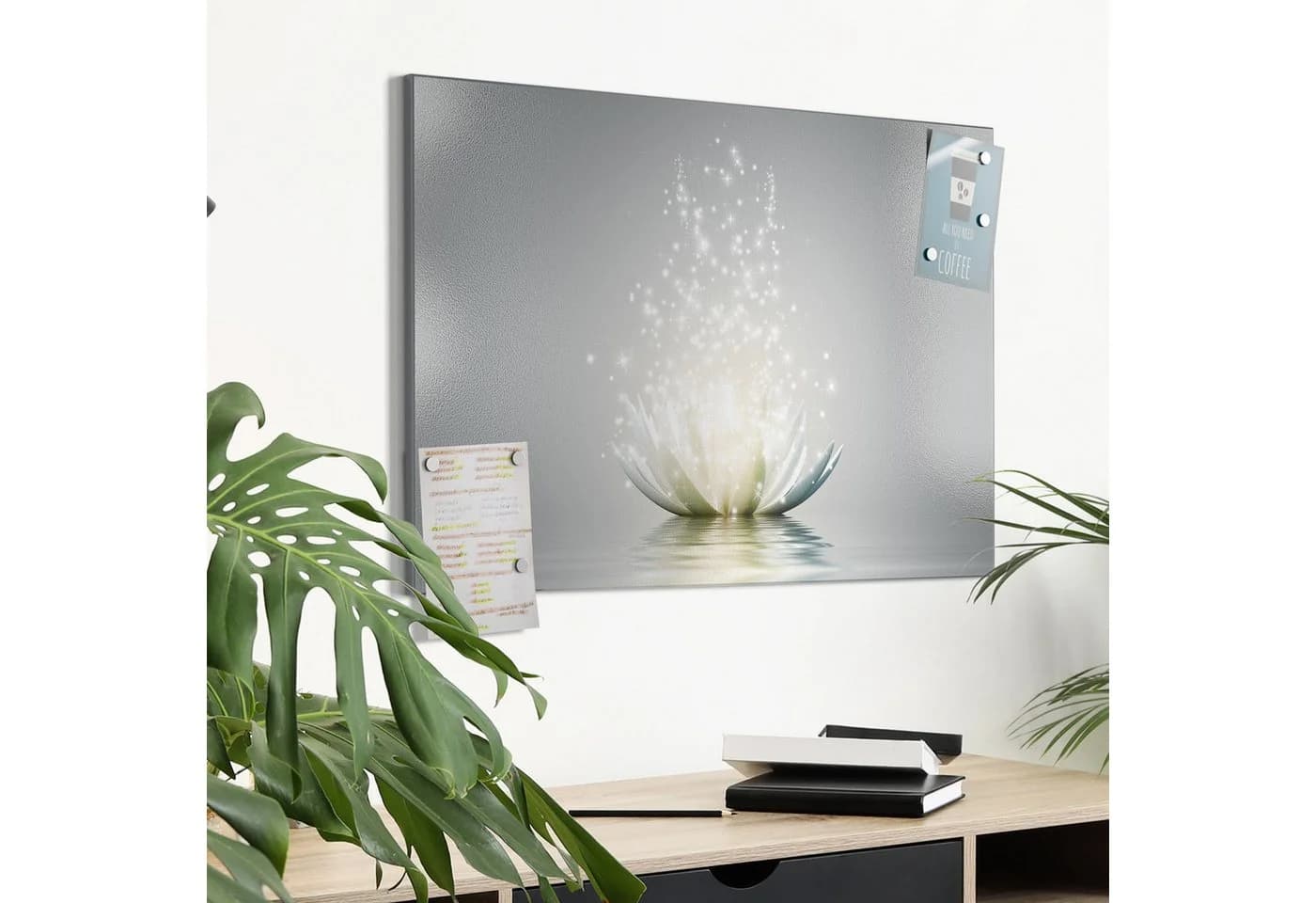 DEQORI Magnettafel 'Funkelnde Lotusblüte' Metall Whiteboard Grau/Weiß - Bild 4