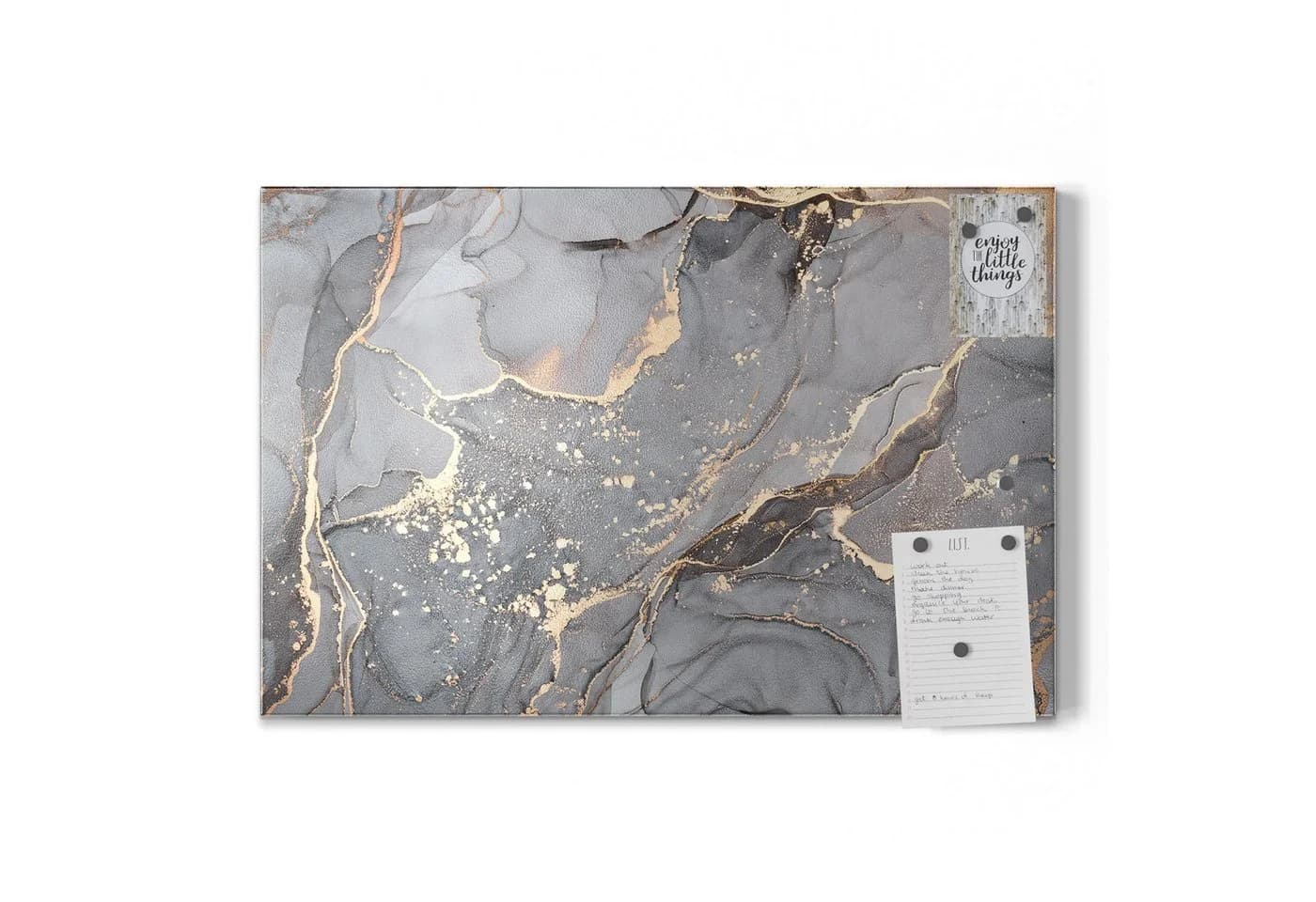 DEQORI Magnettafel Elegantes Marmormuster Metall Whiteboard Grau Gold