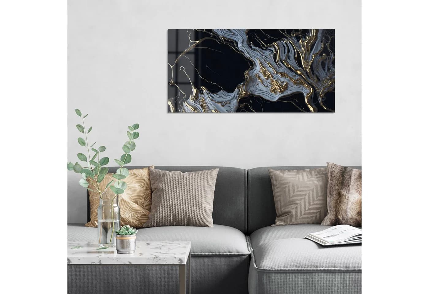 DEQORI Glasbild 'Fließendes Gold' Abstrakt 100x50 cm - Bild 3