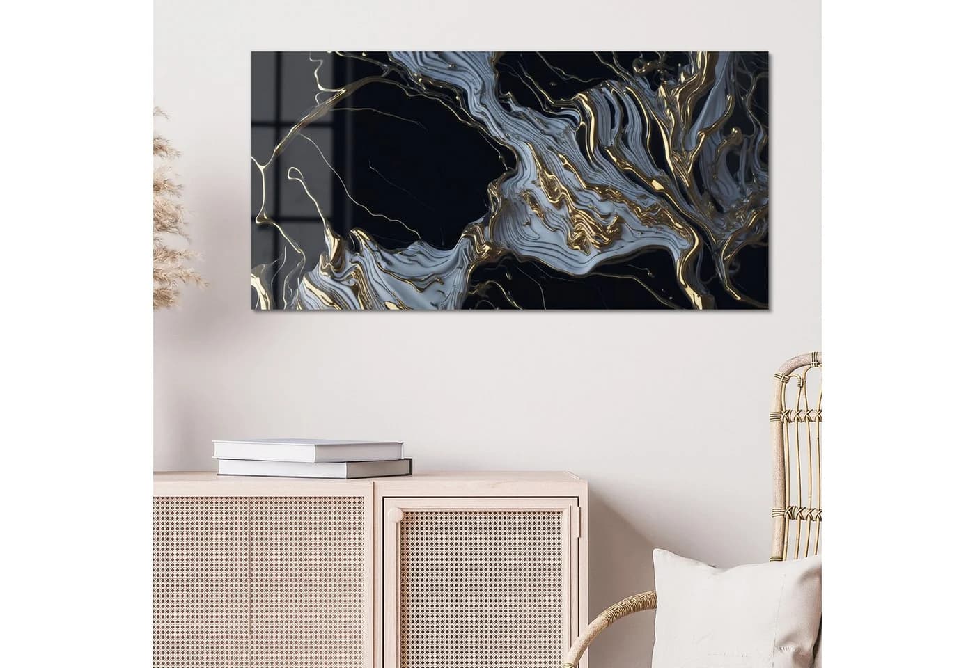 DEQORI Glasbild 'Fließendes Gold' Abstrakt 100x50 cm - Bild 4