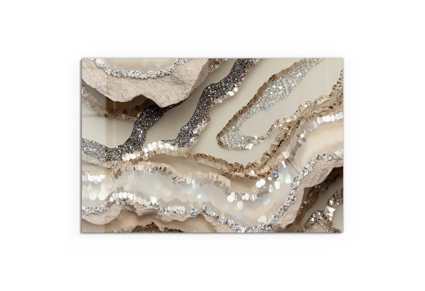 DEQORI Glasbild 'Funkelnde Steinpracht' Modern Beige Braun Silber