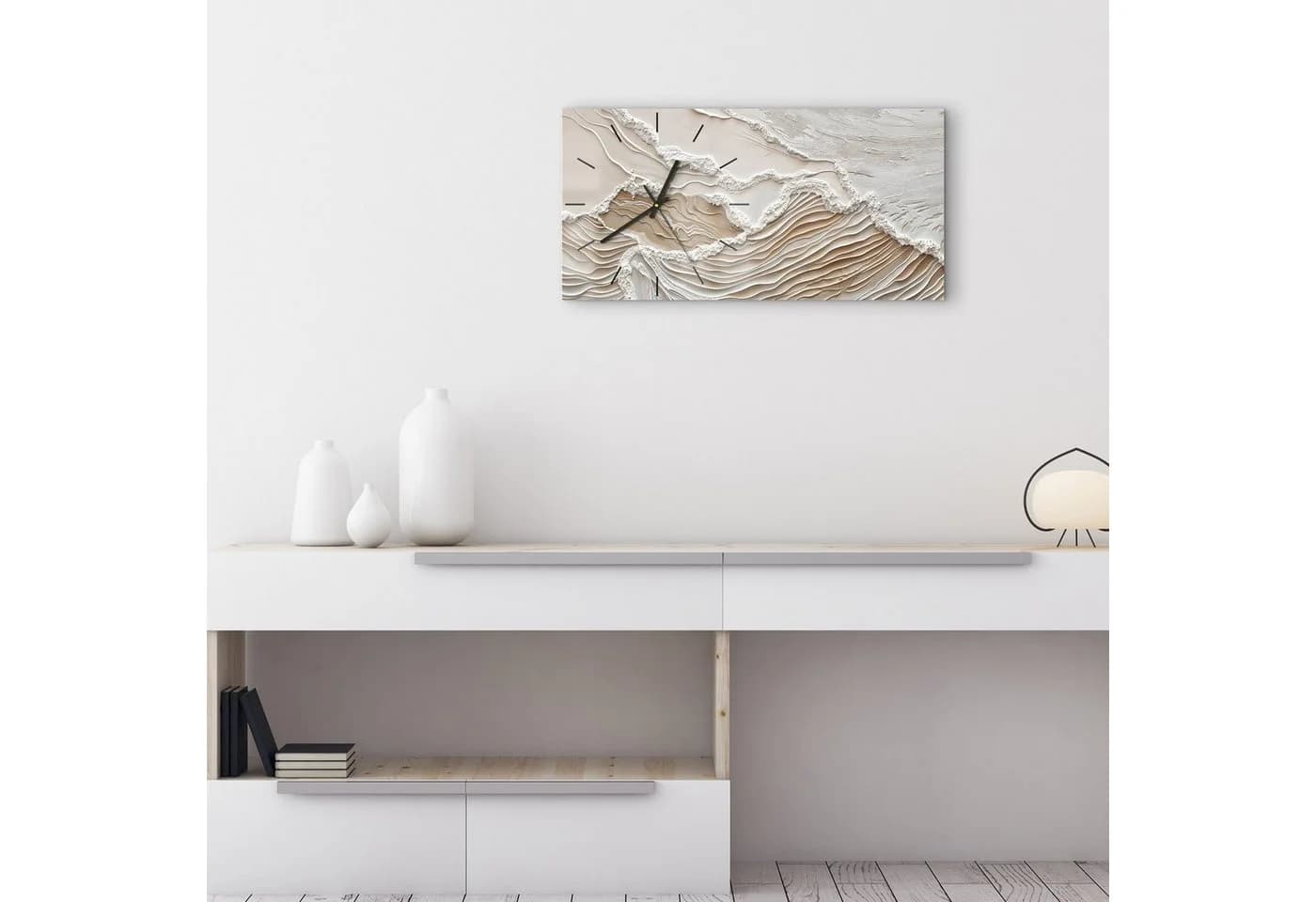 DEQORI Wanduhr 'Sandwellenzauber' Modern Glas Beige/Weiß - Bild 3