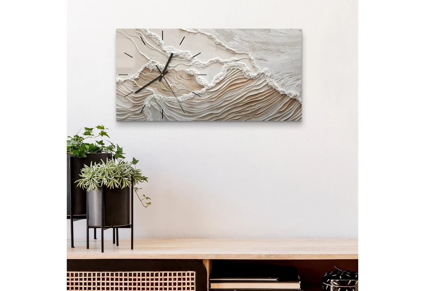 DEQORI Wanduhr 'Sandwellenzauber' Modern Glas Beige/Weiß - Bild 4