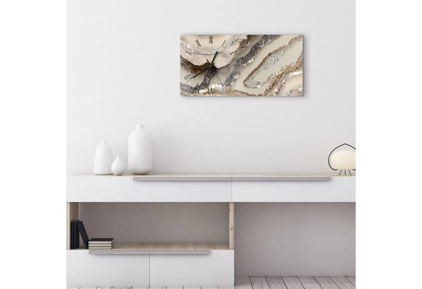 DEQORI Wanduhr 'Funkelnde Steinpracht' Glas Modern Beige/Braun/Silber - Bild 3