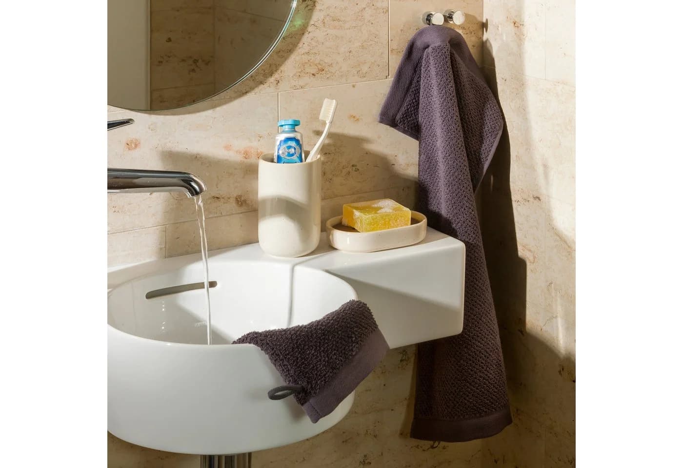 Möve Seifenschale Aura Creme Braun Keramik Massivholz