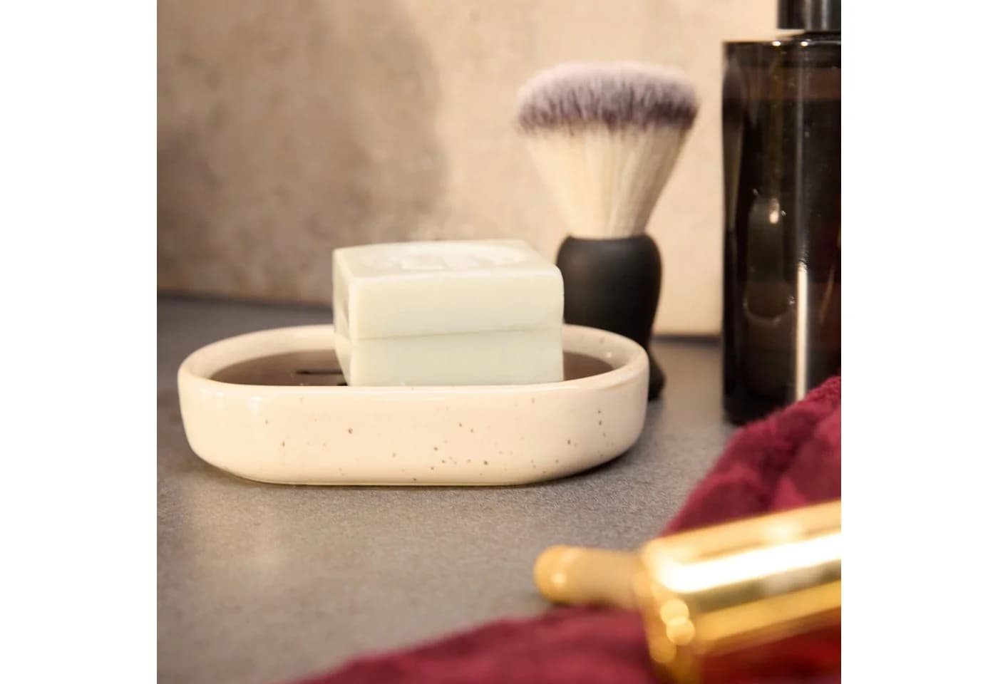 Möve Seifenschale Aura Creme Braun Keramik Massivholz - Bild 3