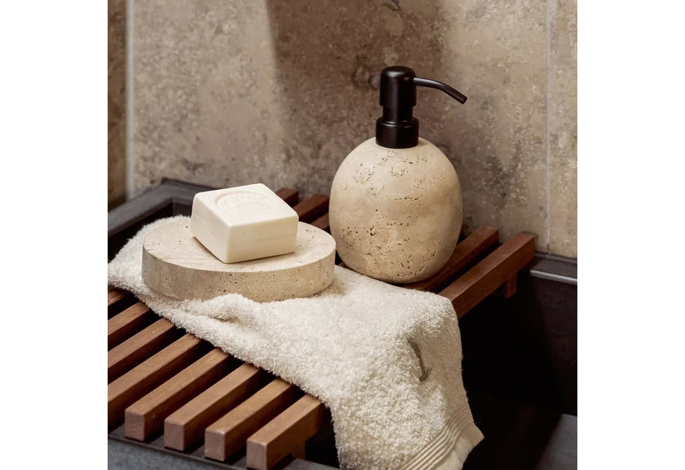 MÖVE Seifenspender Travertine Grace Beige Metall Naturstein