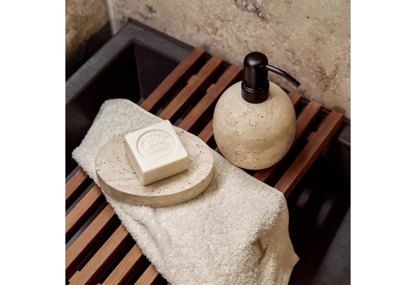 MÖVE Seifenschale Travertine Grace Creme Naturstein