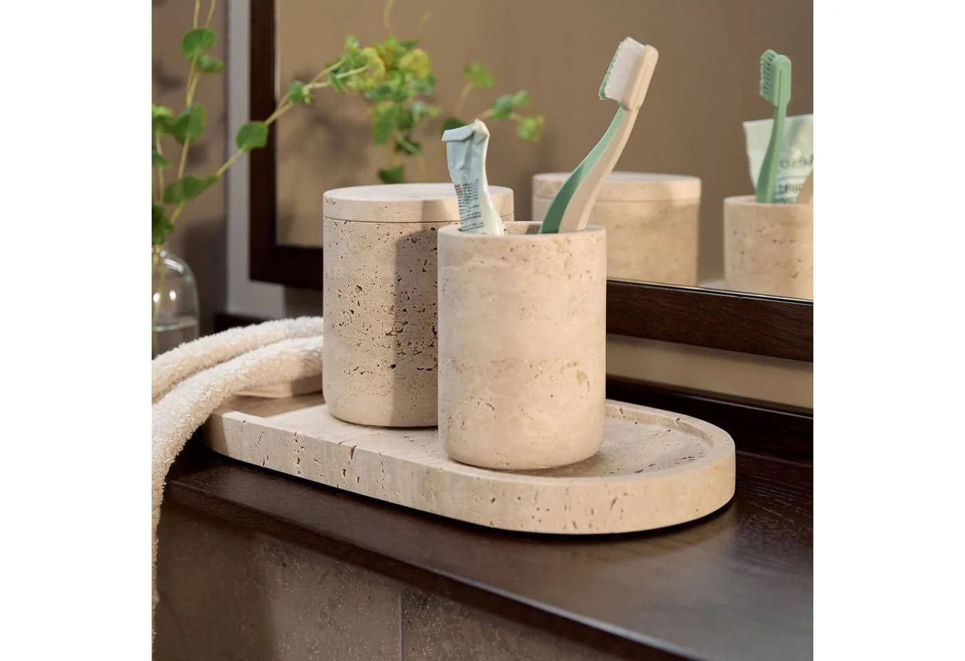 MÖVE Dekotablett Travertine Grace Beige Stein