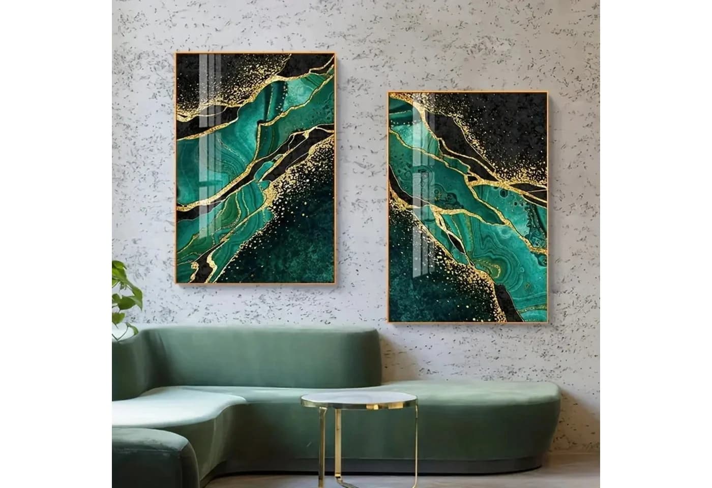 TPFLiving Leinwandbild 3er Set Abstrakte Marmorstrukturen Grün Schwarz Gold - Bild 3