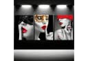 TPFLiving Leinwandbild 3er Set Frau mit roten Lippen Schwarz Rot Gold Bild 1