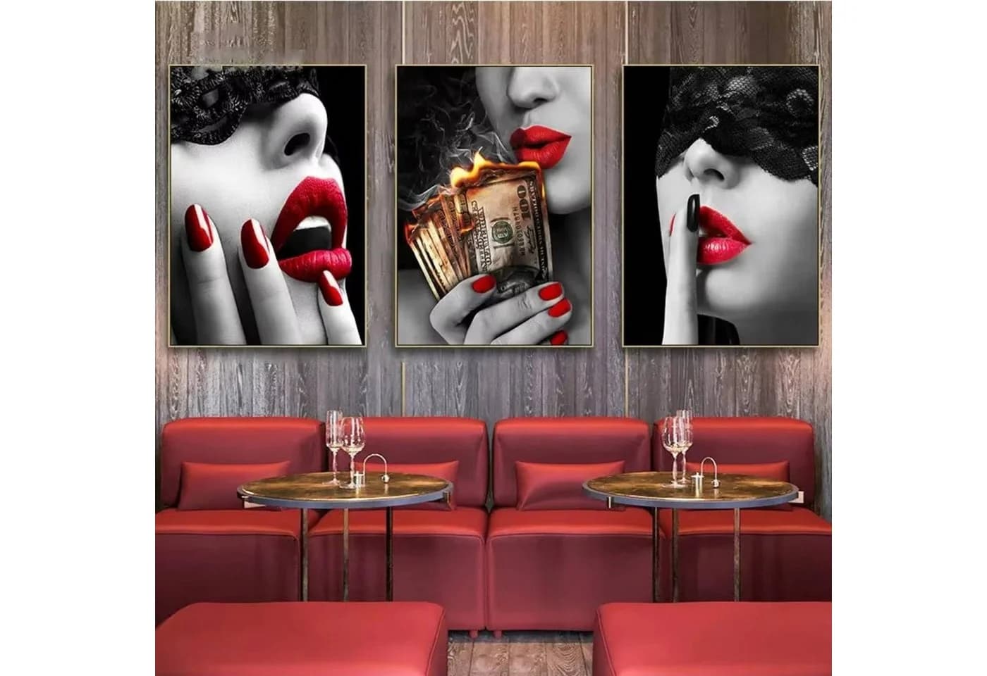 TPFLiving Leinwandbild Rote Lippen Schwarz Rot 40x60cm - Bild 3