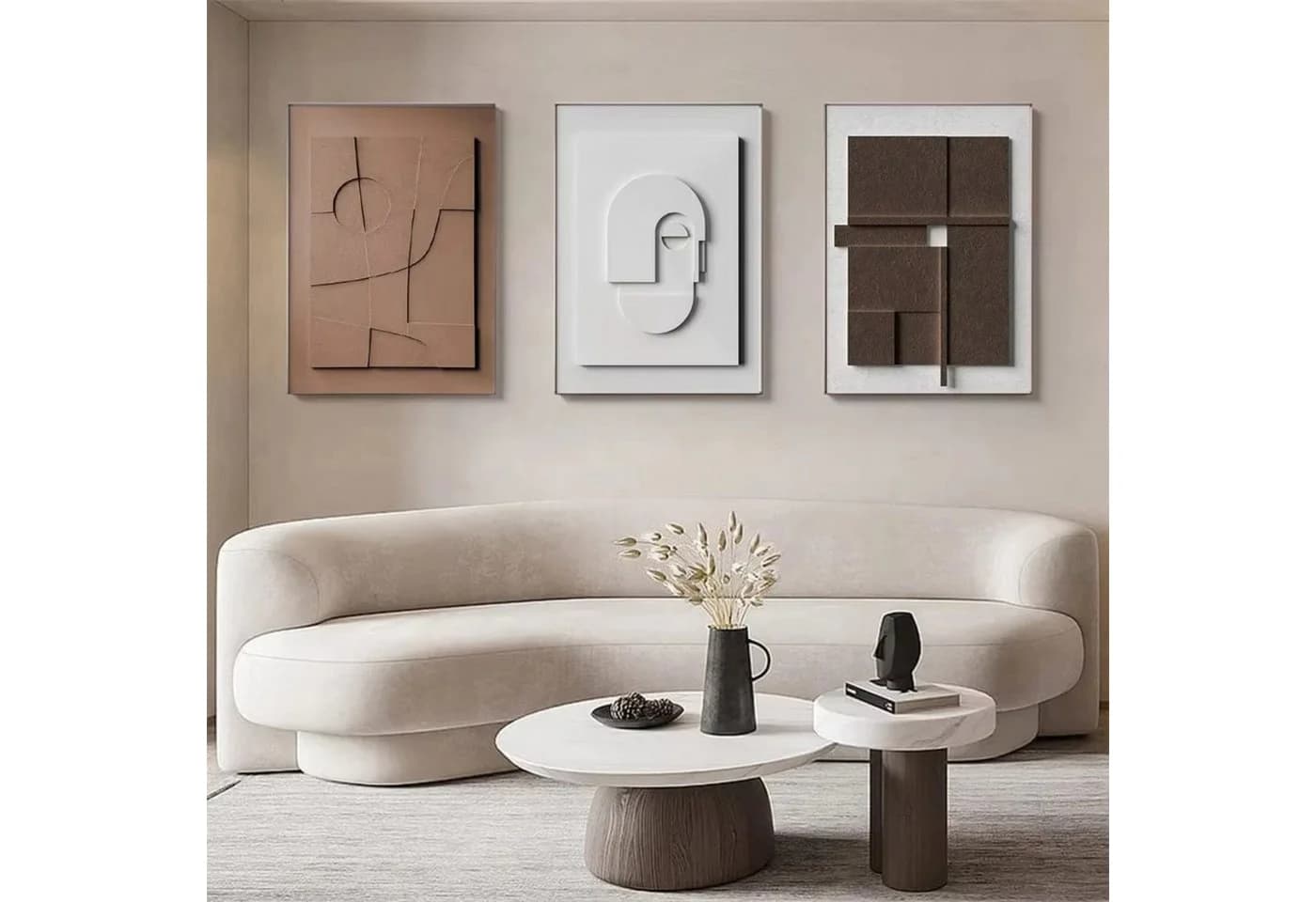 TPFLiving Leinwandbild XXL 70x100cm Schwarz Grau Braun Beige Nordic Art - Bild 4