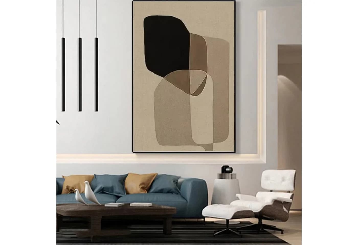 TPFLiving Leinwandbild Nordic Art Beige Grau Schwarz Geometrisch