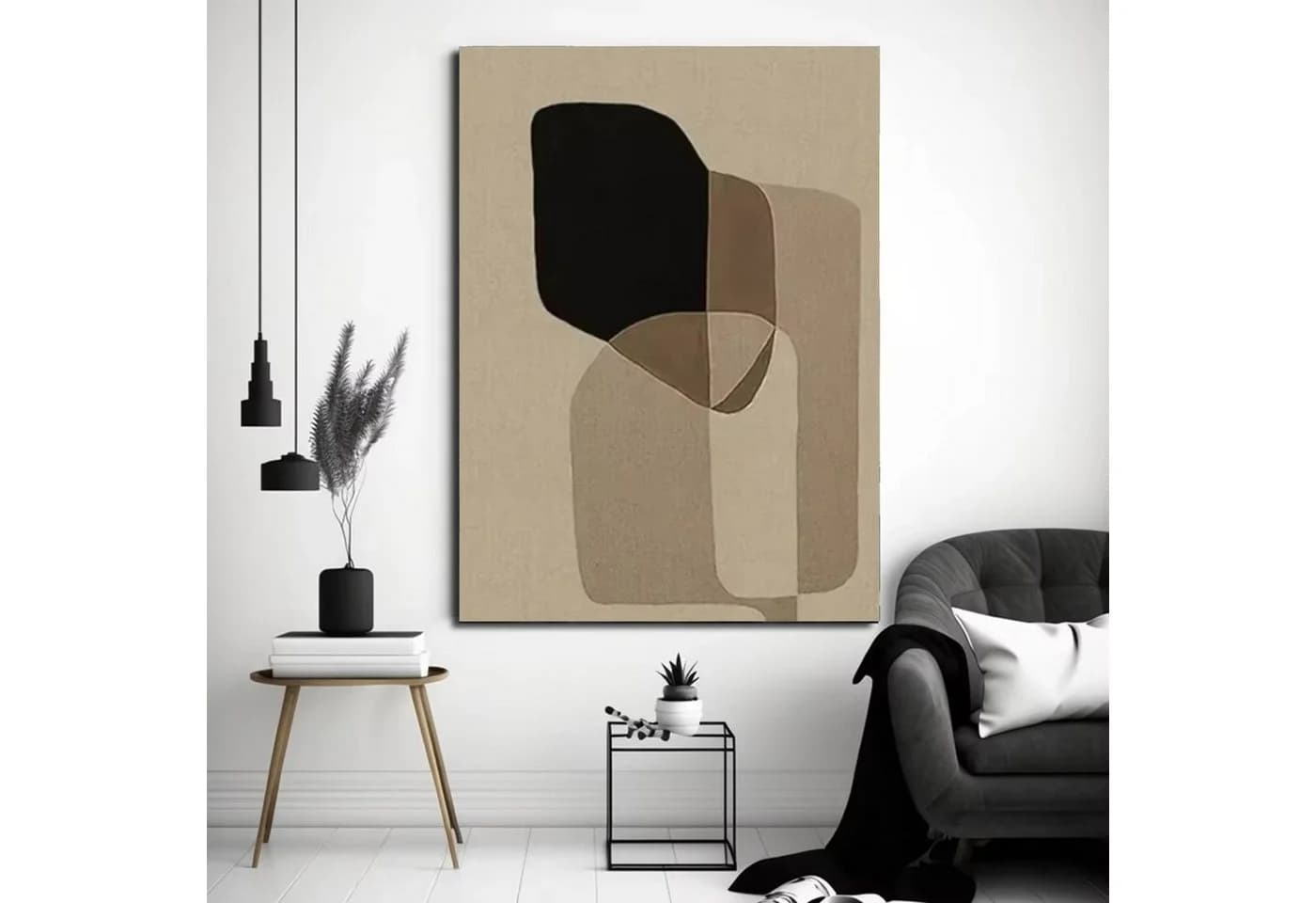 TPFLiving Leinwandbild Nordic Art Beige Grau Schwarz Geometrisch - Bild 4