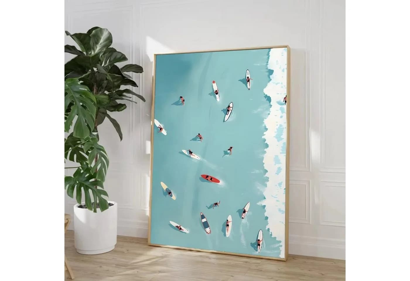 TPFLiving Leinwandbild Strand Meer Ozean Boote Segelschiffe Grün Beige Blau - Bild 4