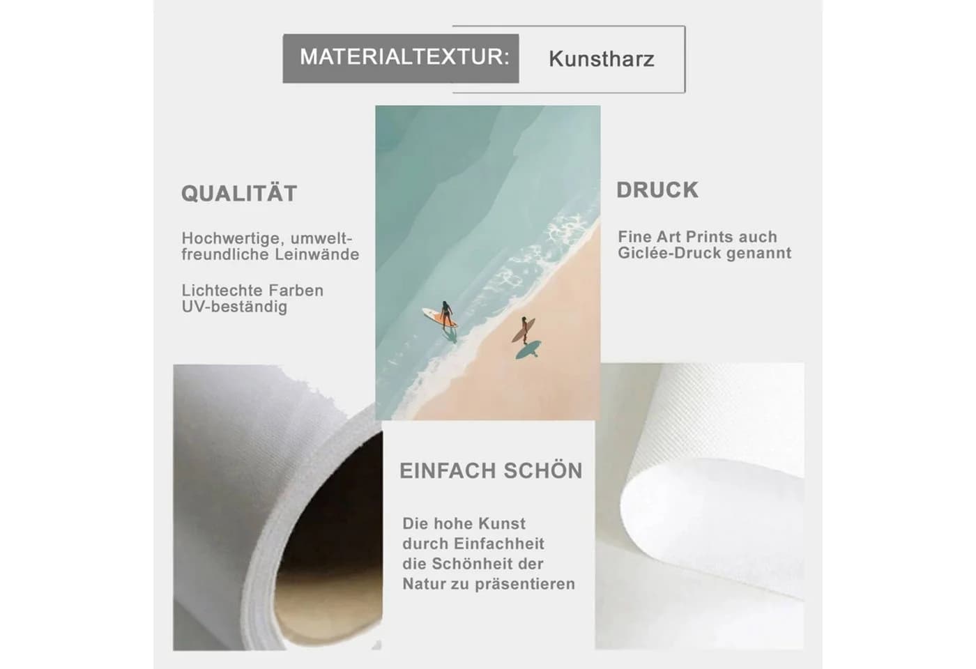 TPFLiving Leinwandbild Strand Meer Ozean Boote Segelschiffe Grün Beige Blau