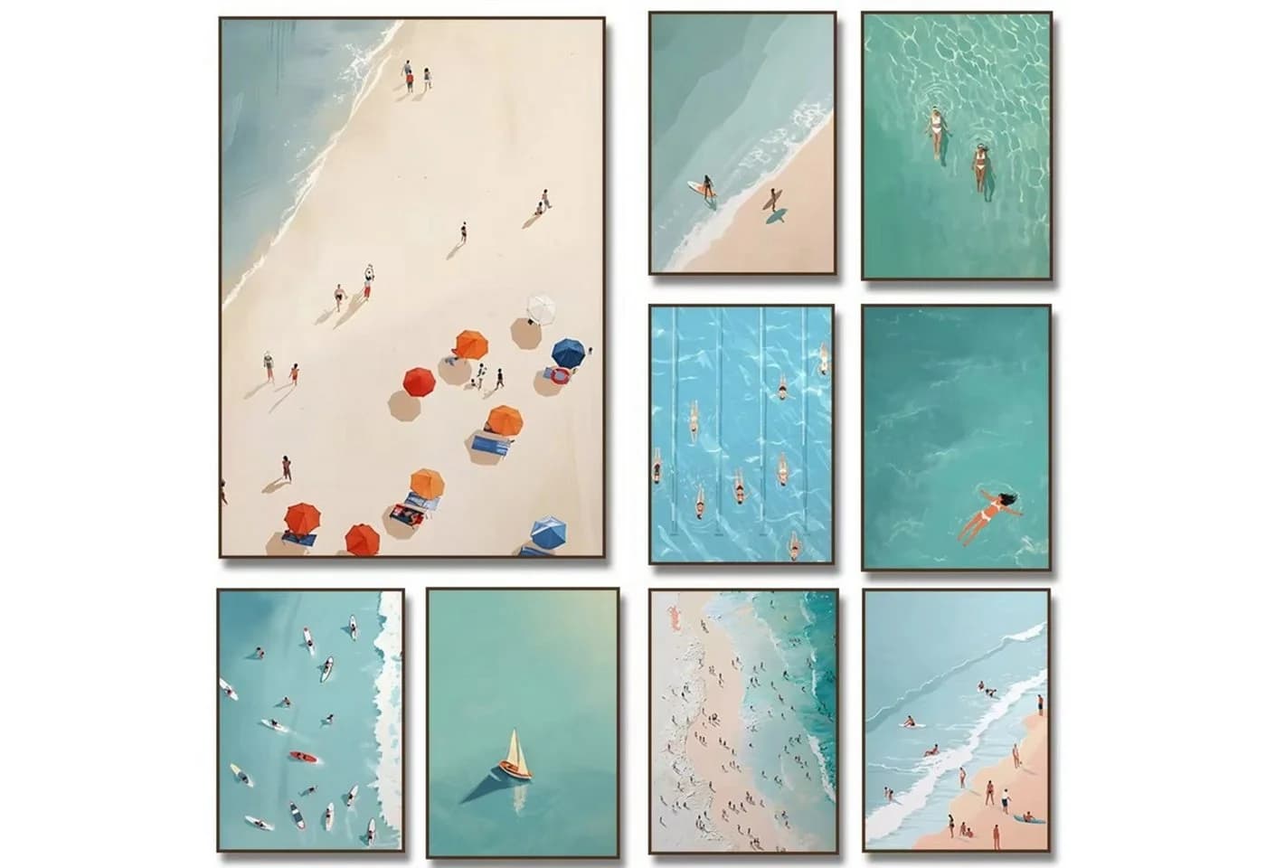TPFLiving Leinwandbild Strand Meer Ozean Boote Segelschiffe Grün Beige Blau - Bild 3