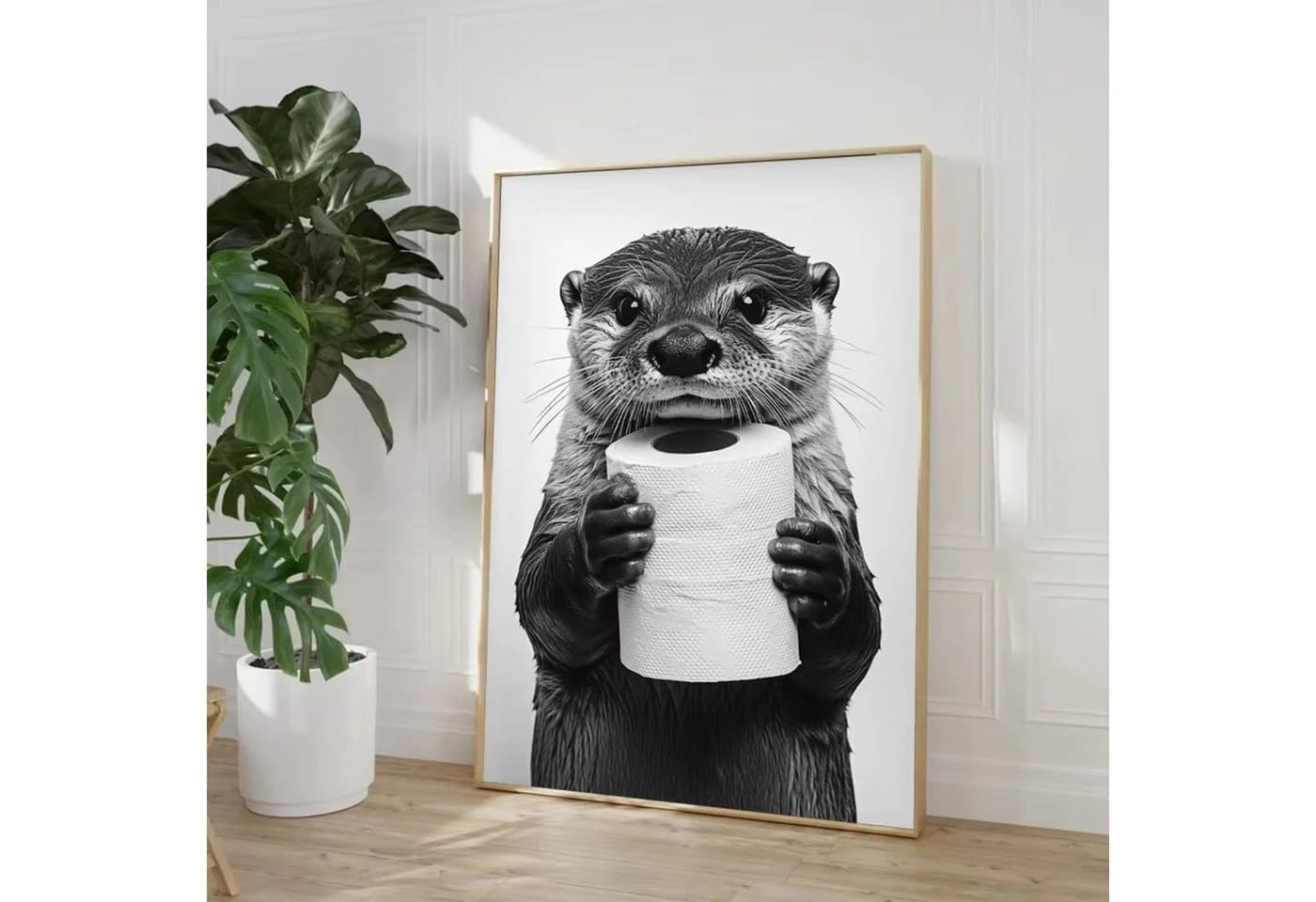 TPFLiving Kunstdruck Lustige Tiere mit Toilettenpapier Leinwandbild XXL Schwarz/Weiß - Bild 5
