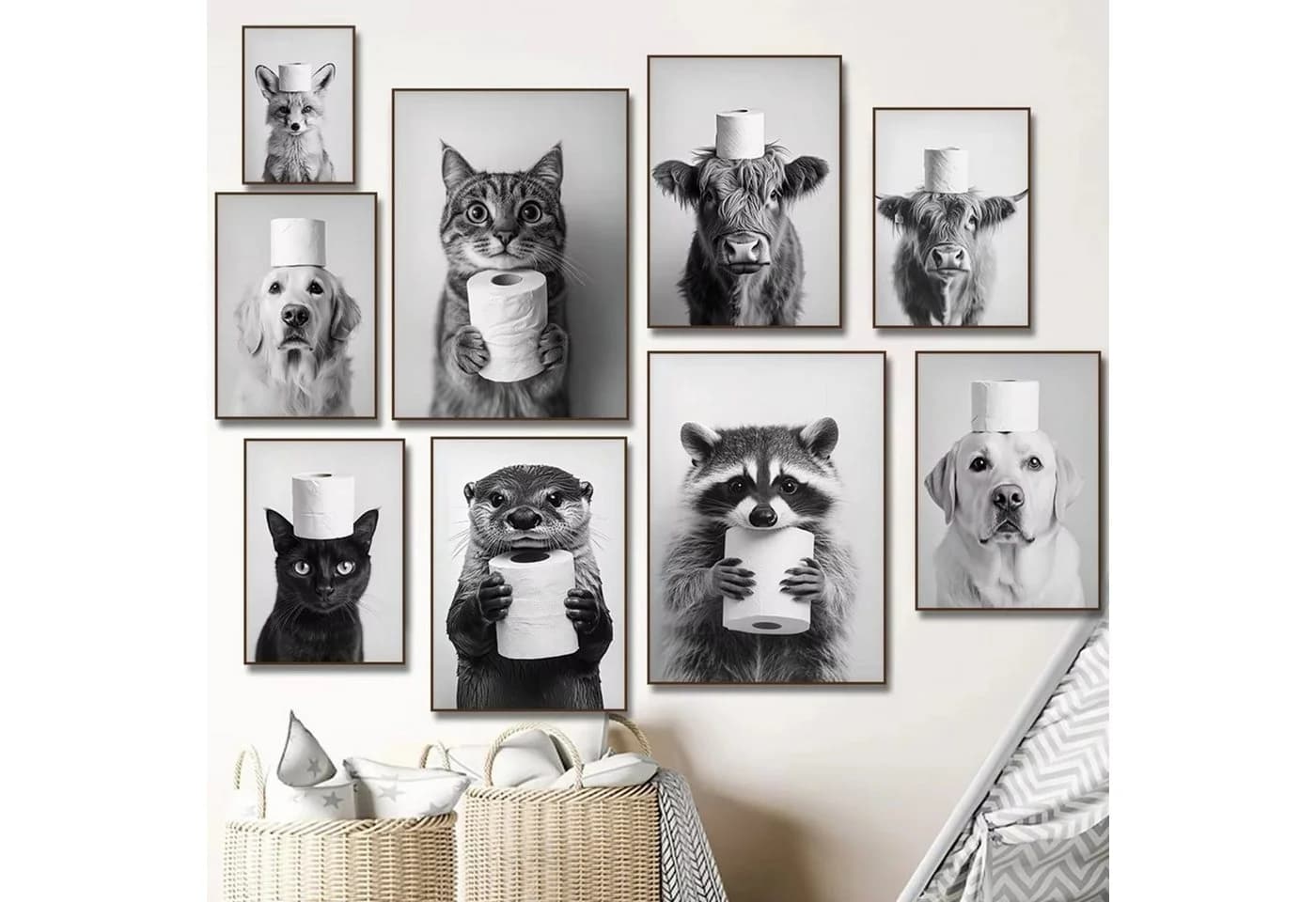 TPFLiving Leinwandbild Lustige Tiere Toilettenpapier Schwarz/Weiß - Bild 3