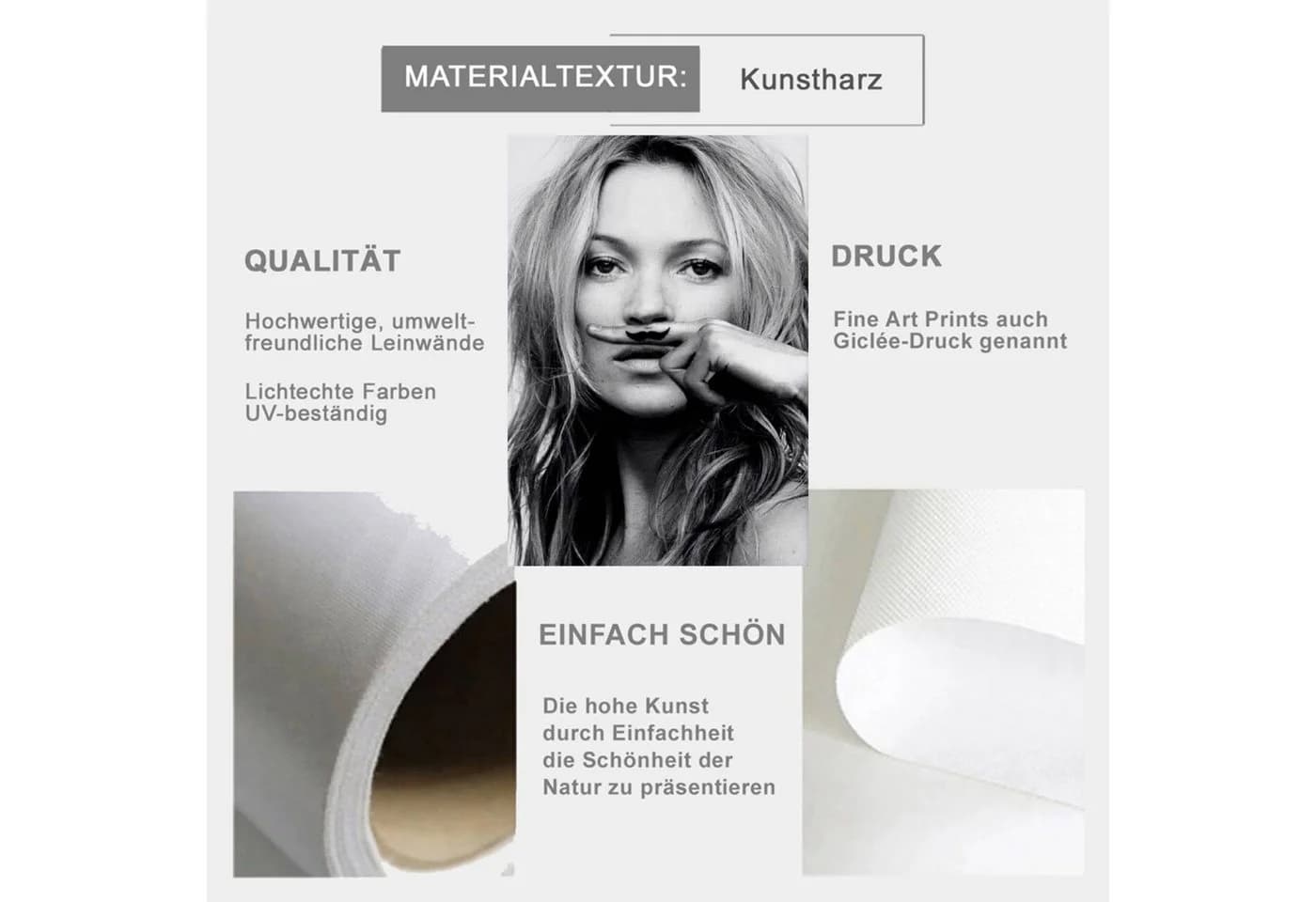 TPFLiving Leinwandbild Vintage Retro Fotografie Kate Moss Schwarz/Weiß