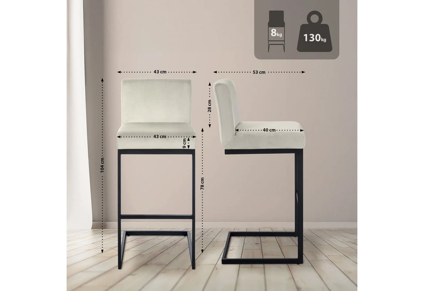 TPFLiving Barhocker Samt Creme - Bild 4